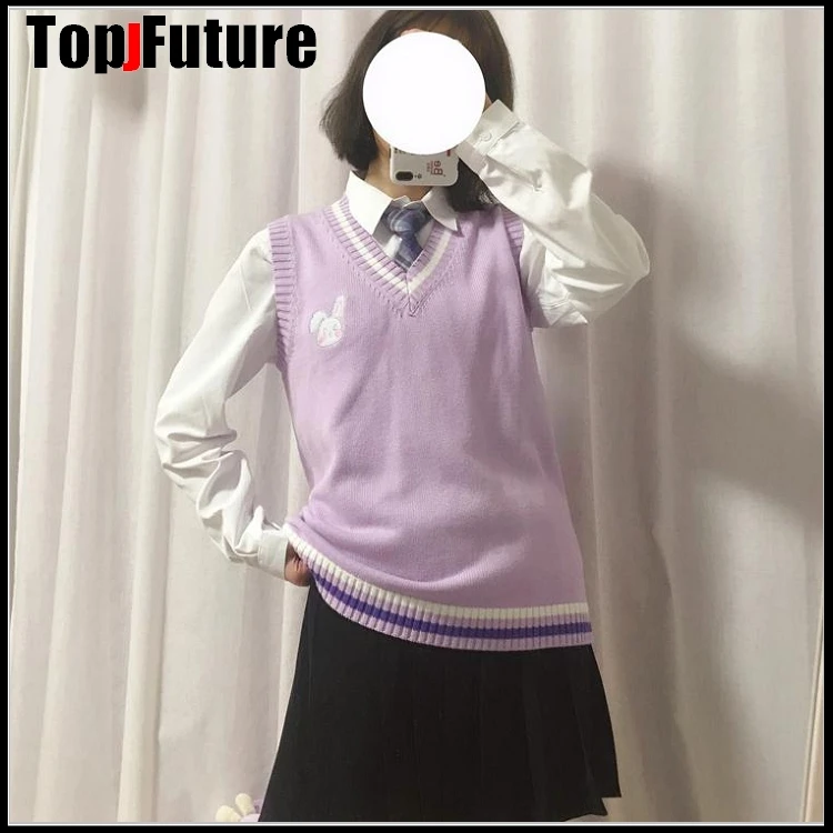 Фиолетовый японский вязаный жилет для девочек милый Универсальный свитер