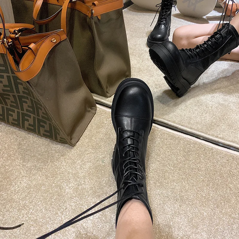 

FEDONAS Retro Keep Warm Women's Boots Platform Genuine Leather Motorcycle Boots 2021 Fall Winterchunky Heels Shoes Woman Heels