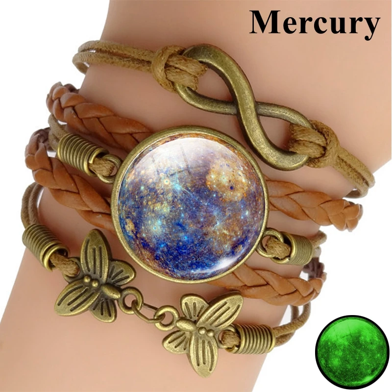 

Luminous Solar System Planets Rope Bracelet Galaxy Nebula Moon Earth Mercury Saturn Braided Bracelet for Men Women