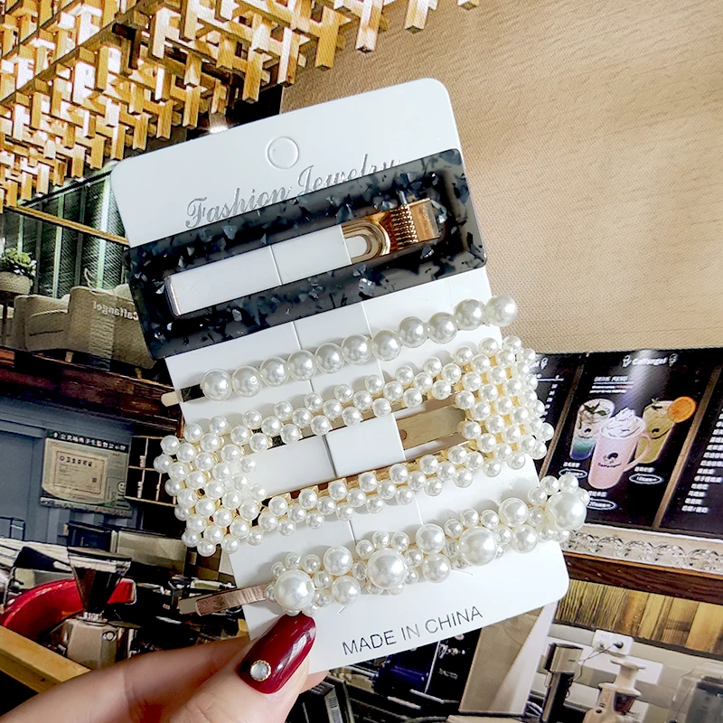 Женские акриловые заколки для волос модные геометрические с жемчужинами и