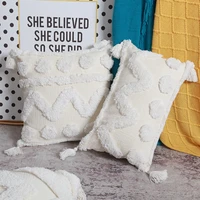 fringed handmade pillowcase chenille sofa cushion cover pure white living room geometric pillow waist pillow cover