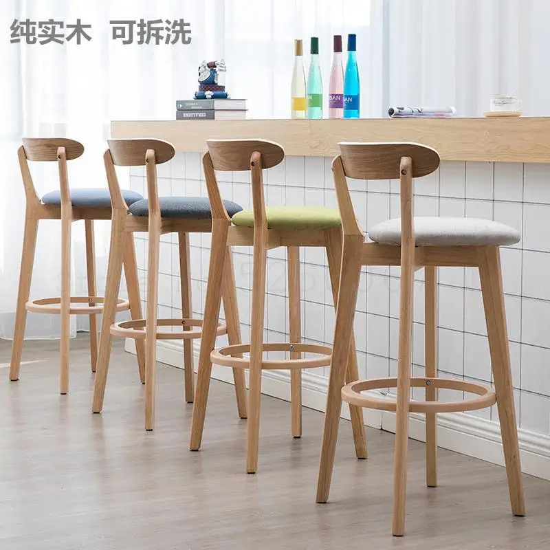 Стул барный из массива дерева Nordic High-footed Stool American Retro Front Backrest Modern Simple on.