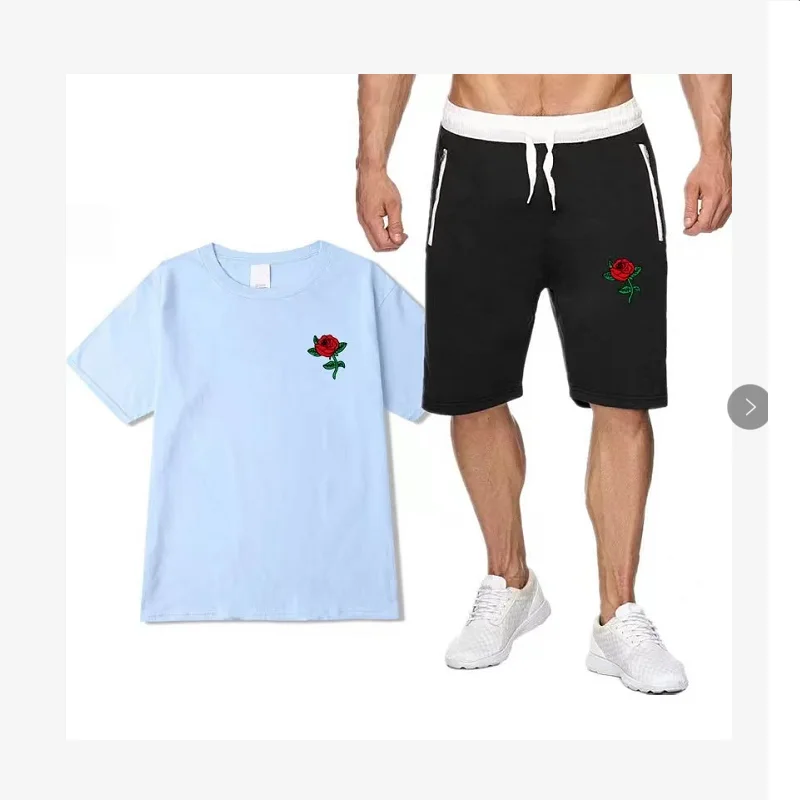 

2021 leisure Xin Yun pure cotton fashion summer fashion new men's T shirt + sports shorts set personality fashion print high spo