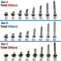 200pcs 304 large flat head phillips screw set high strength self tapping screw classification set for wooden furniture