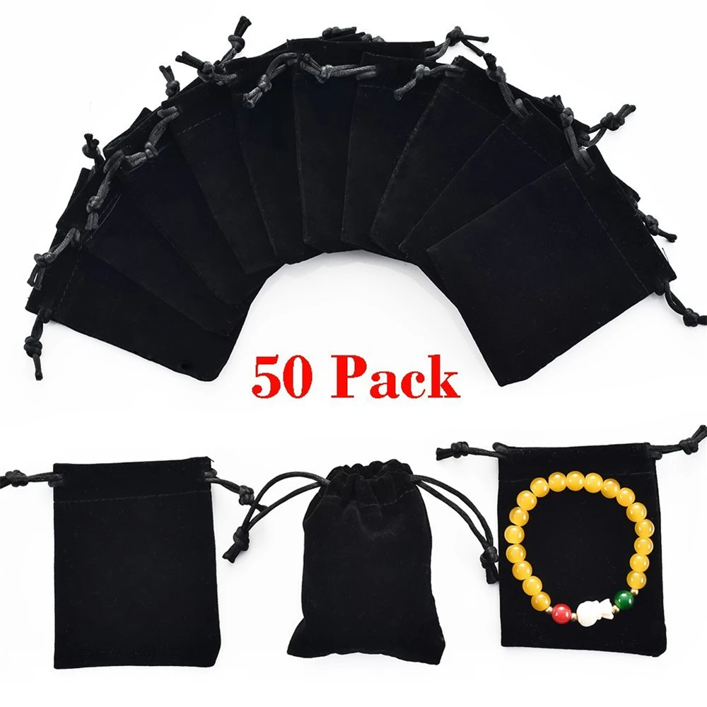 

50pcs Cotton Flannel Jewelry Gift Bags with Drawstring Pouches Organza Sachet Candy Bag for Wedding Party Birthday Christmas