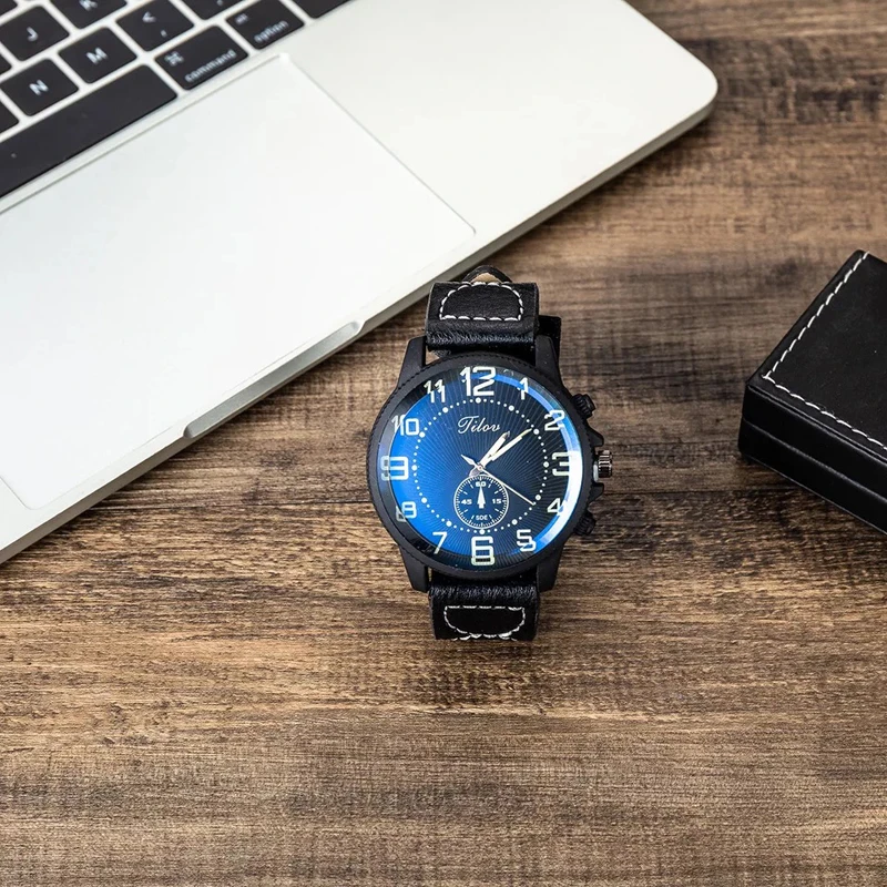 Набор мужских часов кожаные кварцевые наручные часы в стиле ретро