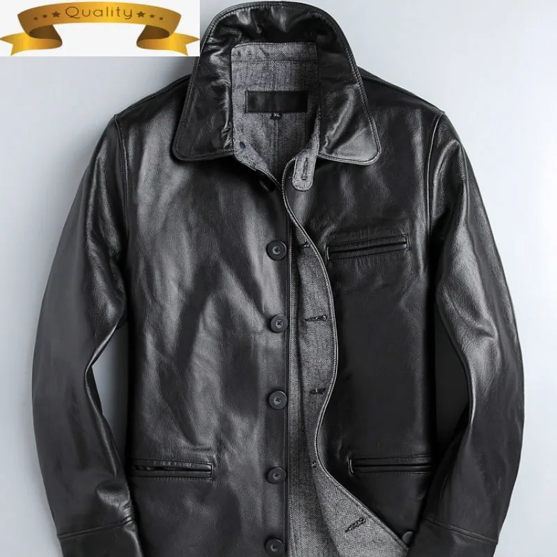 

Модная мужская куртка из 2021 натуральной кожи, коричневая кожаная куртка из коровьей кожи, мужское повседневное однотонное пальто Pph372, весна...