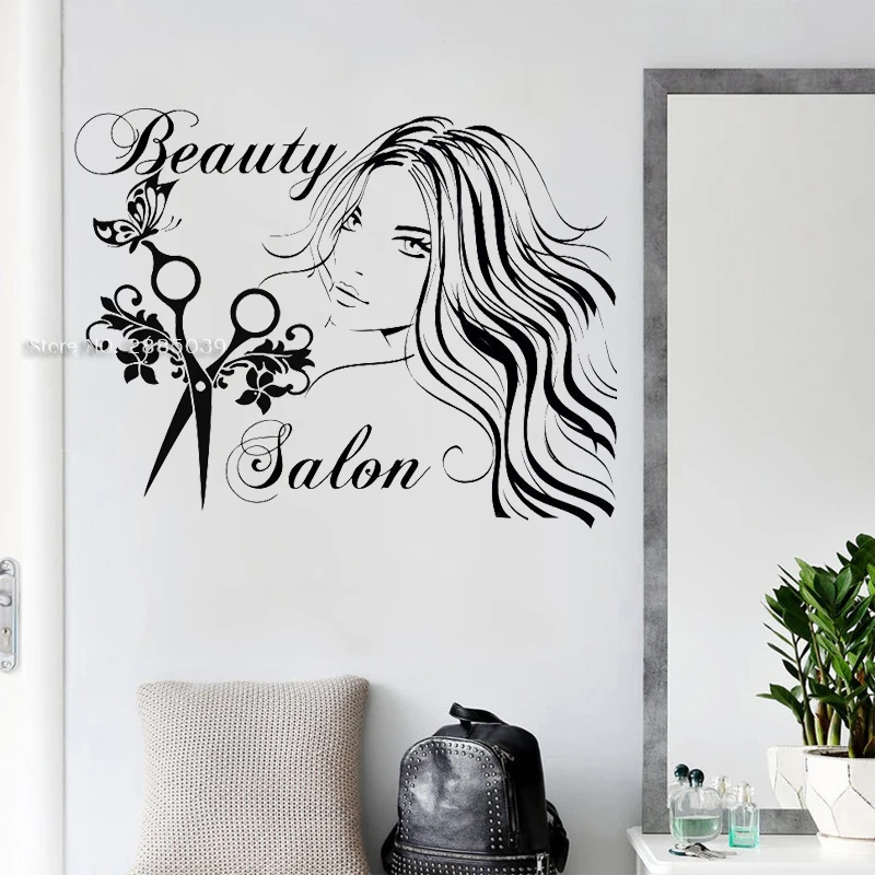 Hair Studio Sign Wall Decal Beauty Salon Vinyl Sticker Scissors Wall Art Decor Fashion Hairdressing Art Murals Girl Decor LC1731