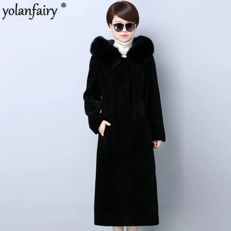 YOLANFAIRY/женское пальто с натуральным мехом Осень зима теплая Толстая овчина куртки