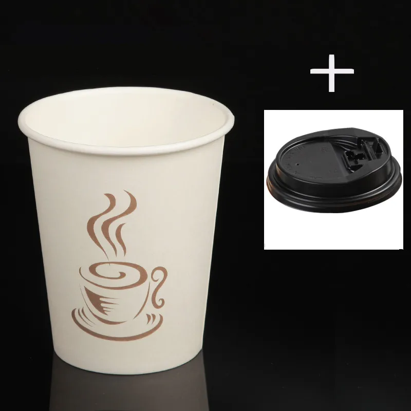 cup and lid 50 шт Высокое качество белые одноразовые кофейные чашки на вынос посылка 8 унций 12 унций 16 унций креативный холодный горячий напиток чай бумажный стаканчик с крышкой - Цвет: cup and lid