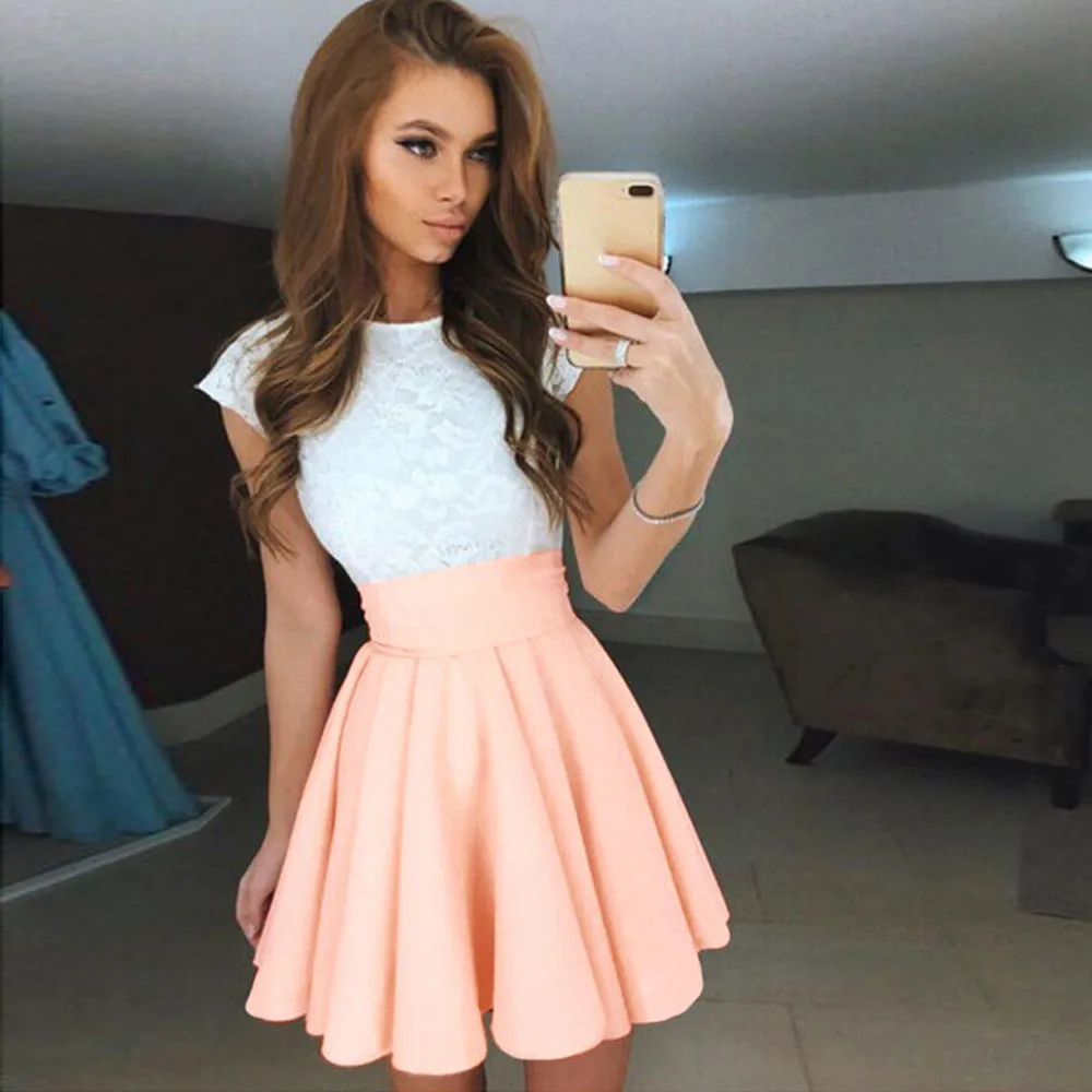 Женское мини-платье кружевное коктейльное милое платье-трапеция для