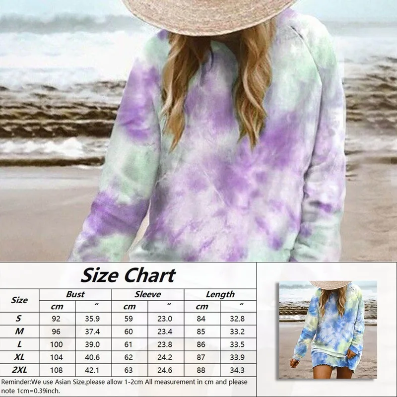 

2020 Autumn Winter Fashion Women's Sweatshirt Loose-Fit Oversized Ladies Hoodies Tie Dye Pullovers Drawstring Long Sleeve Tops