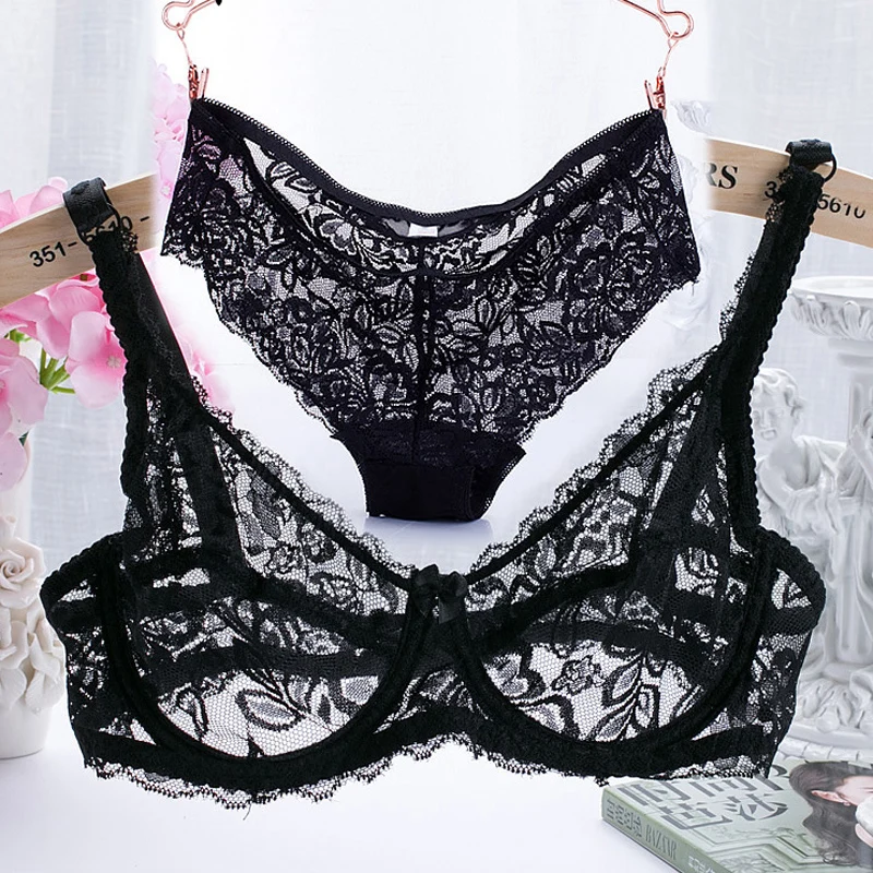 

Intimates Hollow out Lace Bra And Briefs France Sexy Women Ultra-thin Underwear Bra Set Sexy Lingerie Bra Up Sofe