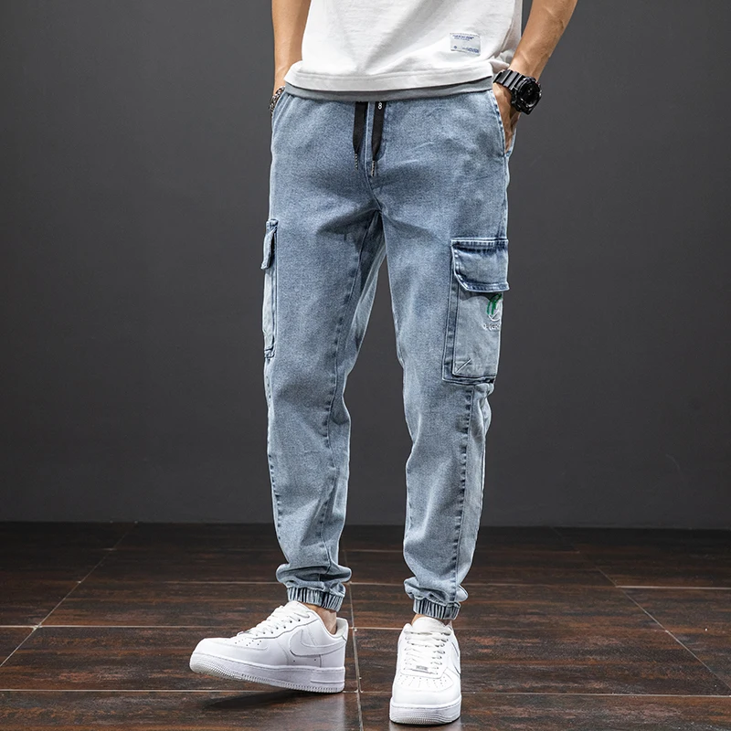 

Spring Summer Black Blue Baggy Jeans Men Streetwear Multi-Pockets Cargo Pants Men Joggers Jean Trousers Plus Size 6XL 7XL 8XL
