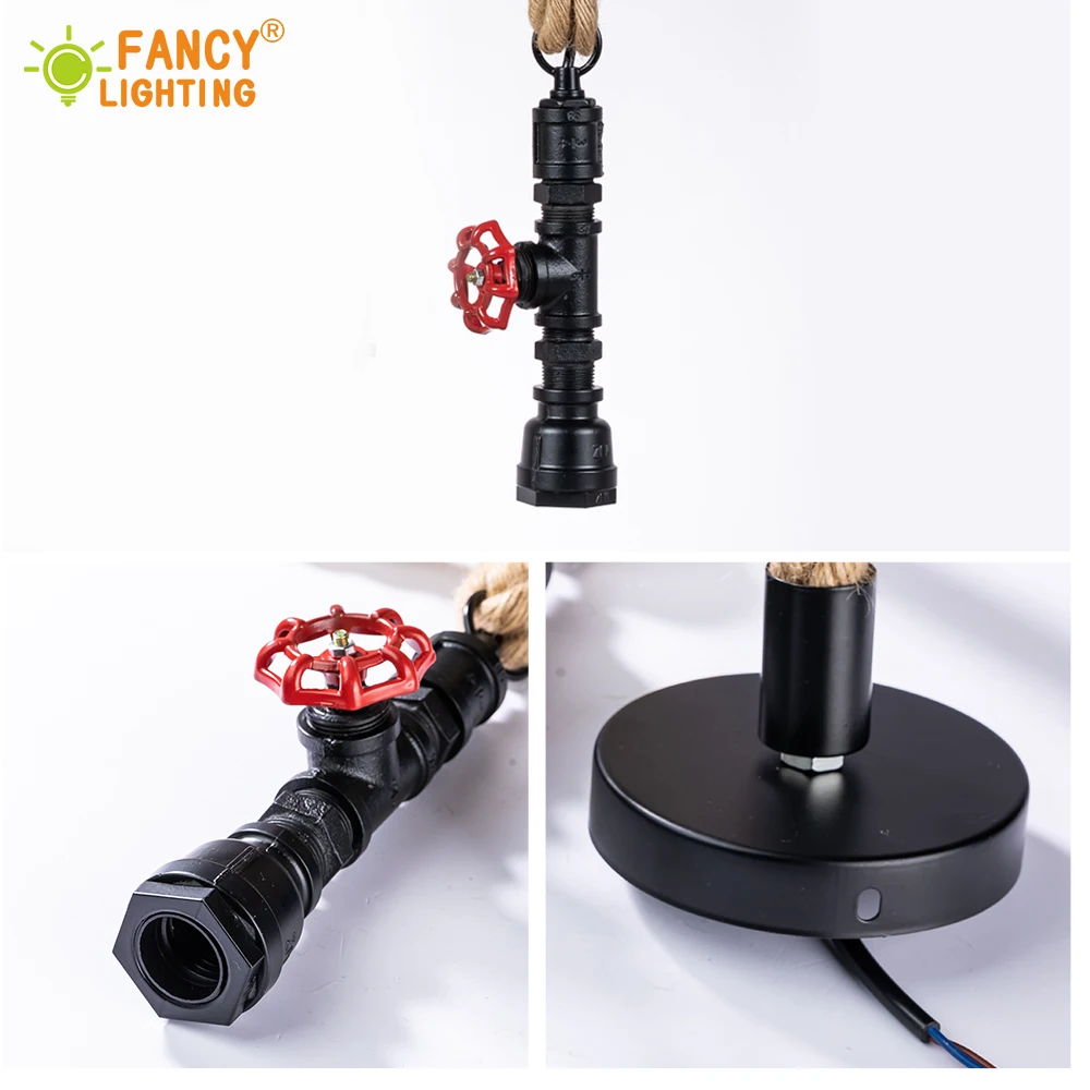 

Vintage Hemp Rope Pendant Light E27 1M loft industrial hanging lamp with Aluminum lampholder 6 Head loft chandelier pendant lamp