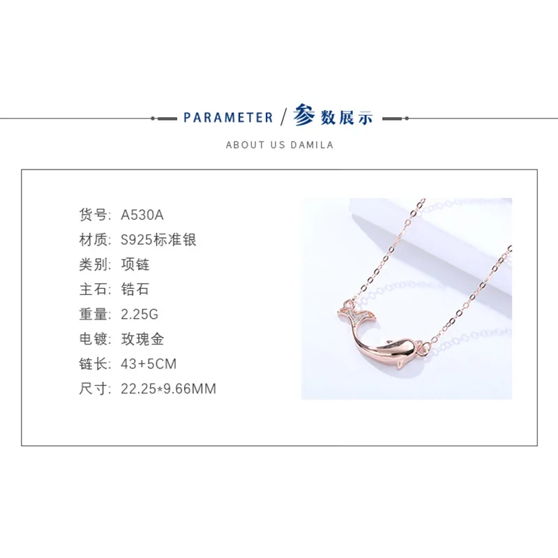 

S925 pure silver necklace creative lovely Dolphin Pendant Necklace Japanese and Korean style