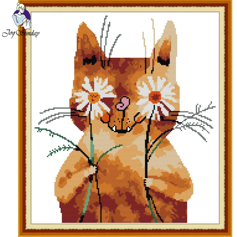 Joy Sunday робкая кошка вышивка крестиком мультяшная Набор для вышивки с животными| |