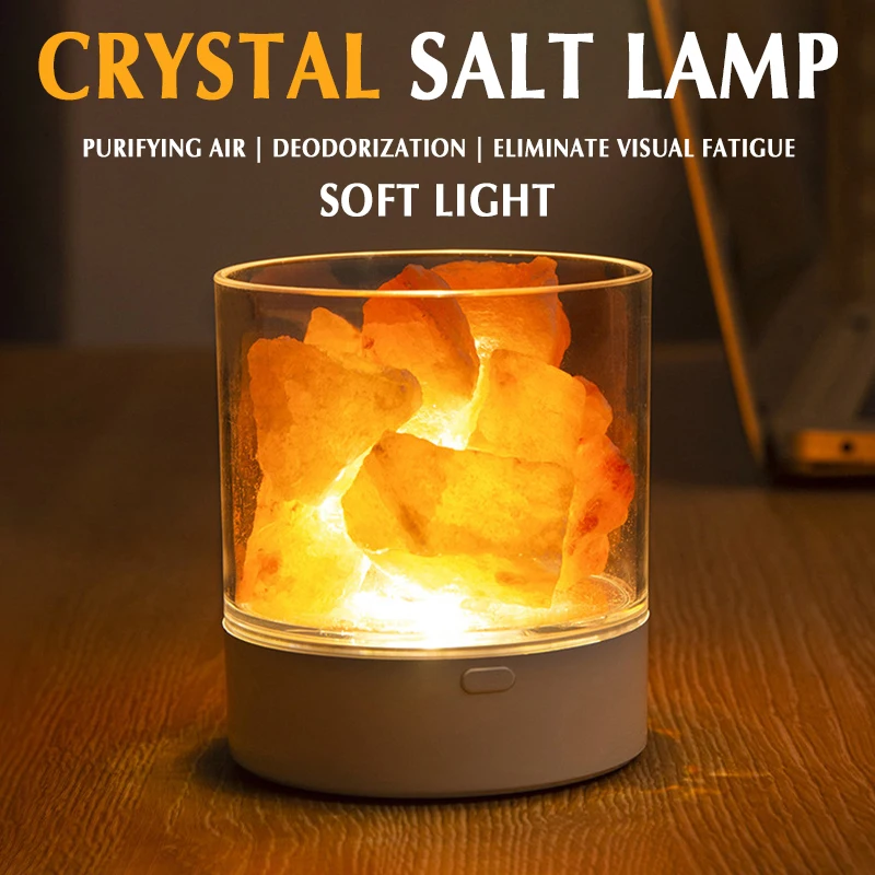 

USB Crystal Light Natural Himalayan Salt Lamp Led Lamp Air Purifier Mood Creator Indoor Warm Light Table Lamp Bedroom Lava Lamp