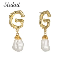baroque irregular fresh pearl drop earrings fashion bohemian gold color letter g earrings for women jewelry gift