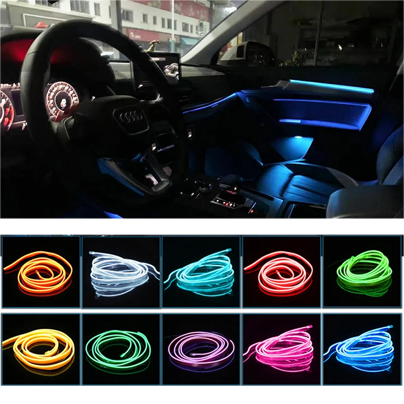 

1M Car LED Interior Led Strip Flexible LED Neon Light Decoration Garland lisence plate Wire Rope Tube Line With USB Driver DIY