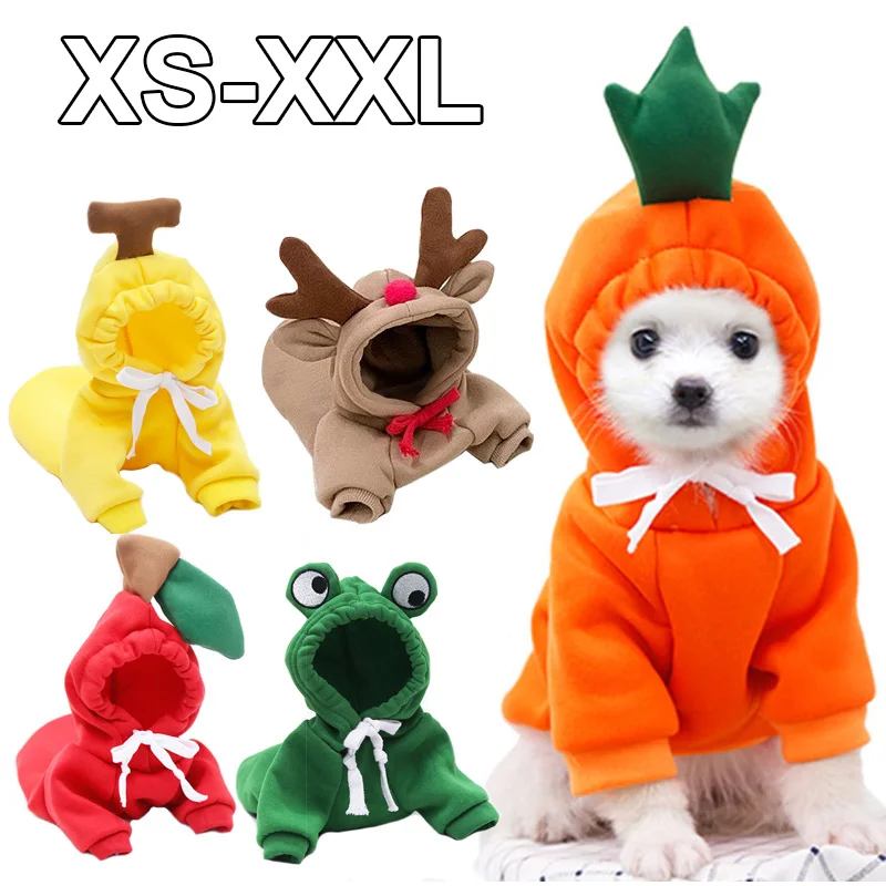 

Dog Hoodies Winter Warm Pet Cute Coat Fruit Costume Jacket for Cat Puppy Clothing French chihuahua Bulldog Ropa Perro Outfit