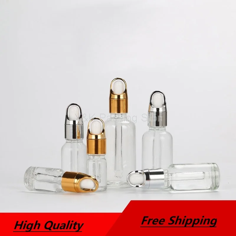 

5ml,10ml,15ml,20ml,30ml,50ml,100ml Clear Glass Dropper bottles,Empty Essential Oil bottle,Glass Vials,Gold,Silver top