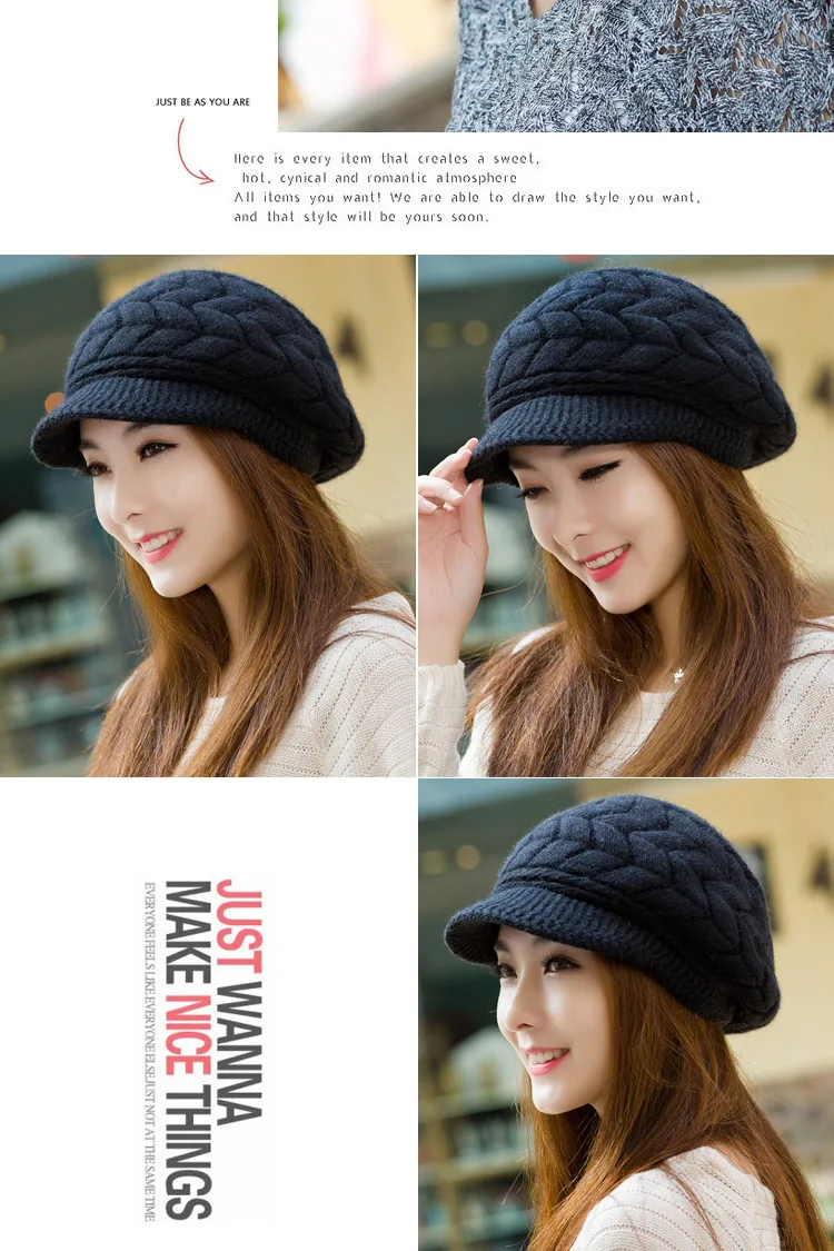 New beanie Elegant women's hat Knitted winter hat for the girl Cap Bow Autumn Ladies Female Fashion Beret Rabbit hair