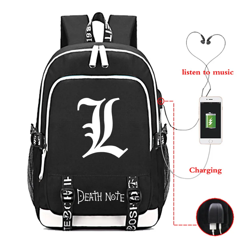Модные рюкзаки Death Note школьный ранец для мальчиков и девочек с USB зарядкой сумки