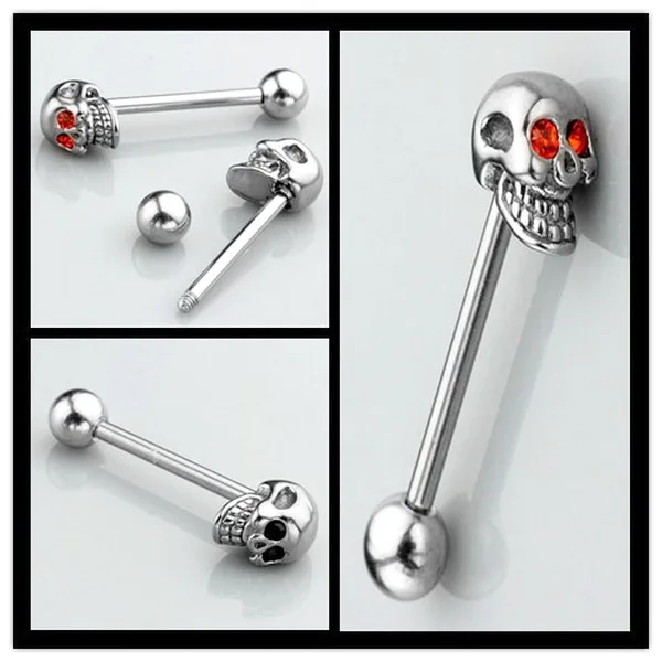 Серьги гвоздики из нержавеющей стали в форме черепа украшения для пирсинга языка