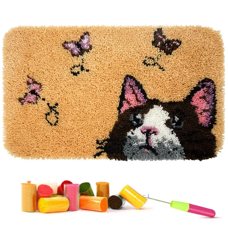 

Latch Hook Kits Rug Making Kits DIY for Kids/Adults with Printed Canvas Pattern Cat and Butterfly