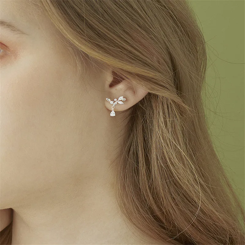 

POFUNUO 925 Sterling Silver Women Exquisite Branch Stud Earrings Girls Beautiful Classic Ear Studs Students Chic Jewelry Earring