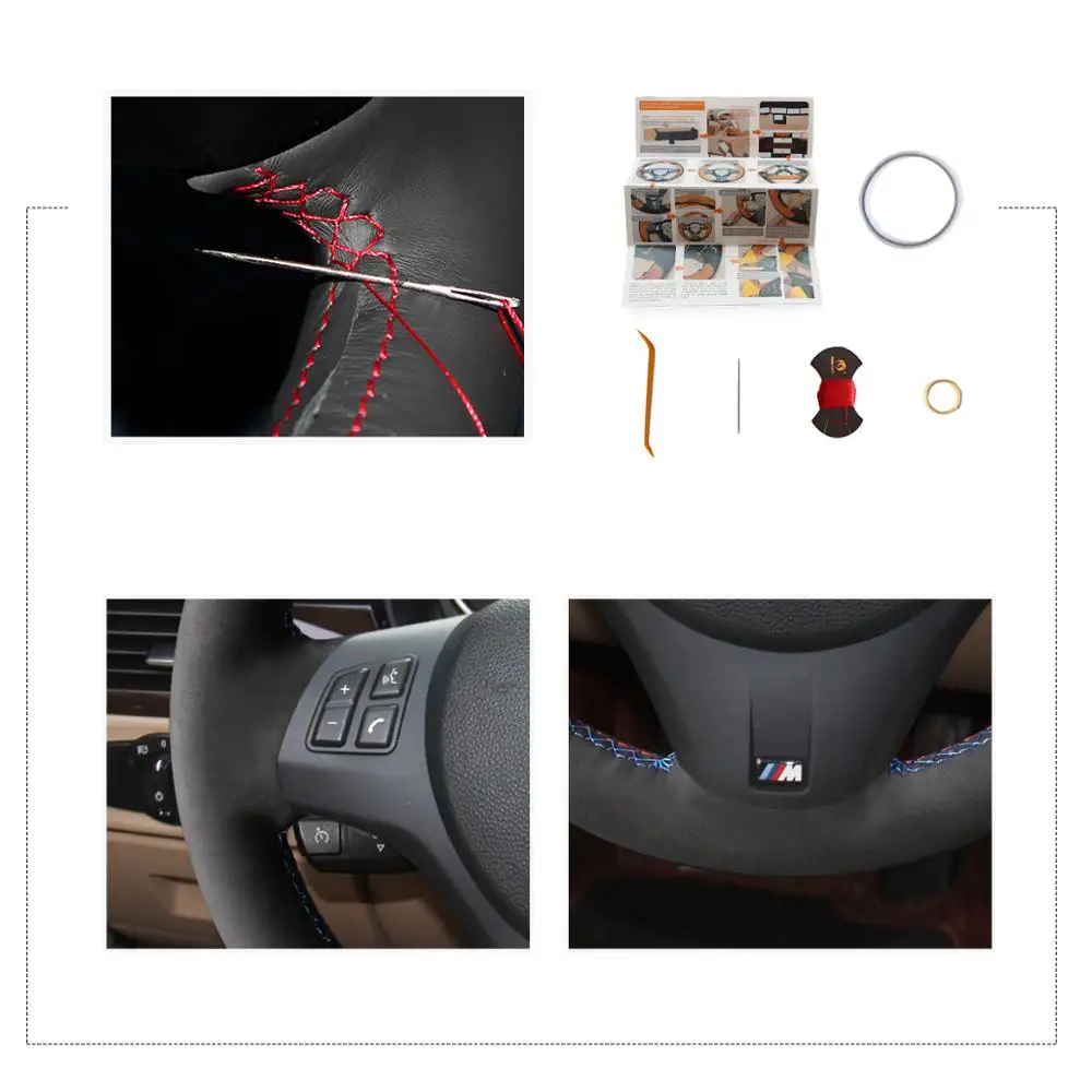 MEWANT ручной шьем черный из натуральной кожи замшевый чехол рулевого колеса