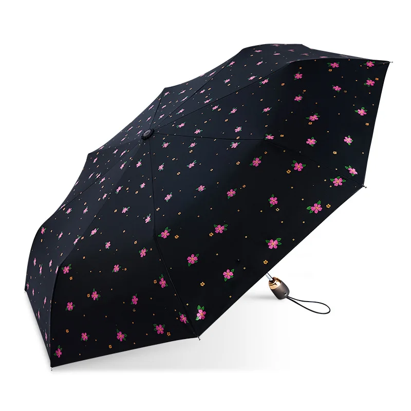 Милый маленький автоматический зонт складной черный пластиковый зонтик от