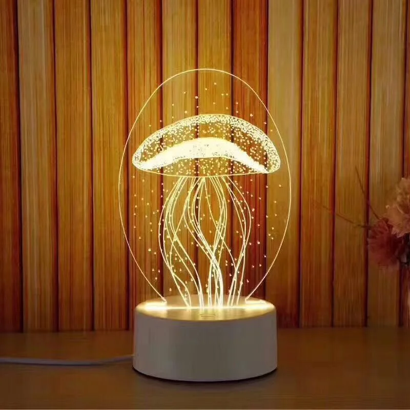 Jellyfish Подарок для подруги бойфренда 3D Голограмма лампа USB акриловые огни вечерние Подарок на годовщину подарок на день Святого Валентина - Цвет: Jellyfish