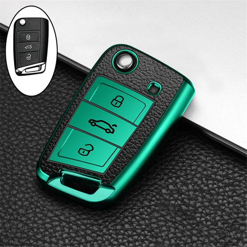 

Car Key Case Cover For Volkswagen VW Polo Golf 7 MK7 Tiguan passat For Skoda Octavia Kodiaq Karoq For Seat Ateca Leon Key Bag
