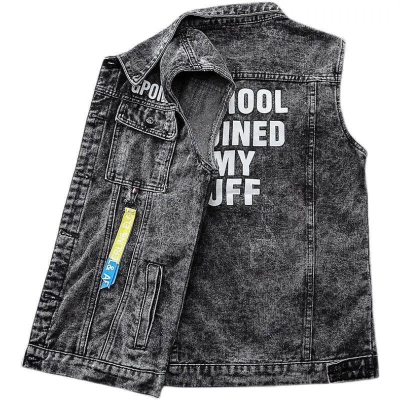 Жилет мужской джинсовый уличный куртка без рукавов Джинсовая безрукавка уличная
