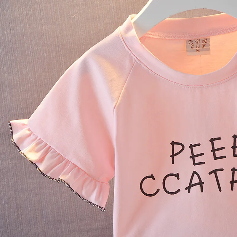 

2021 summer girls casual two-piece children's cotton T-shirt shorts suit suitable for 2-6 years old