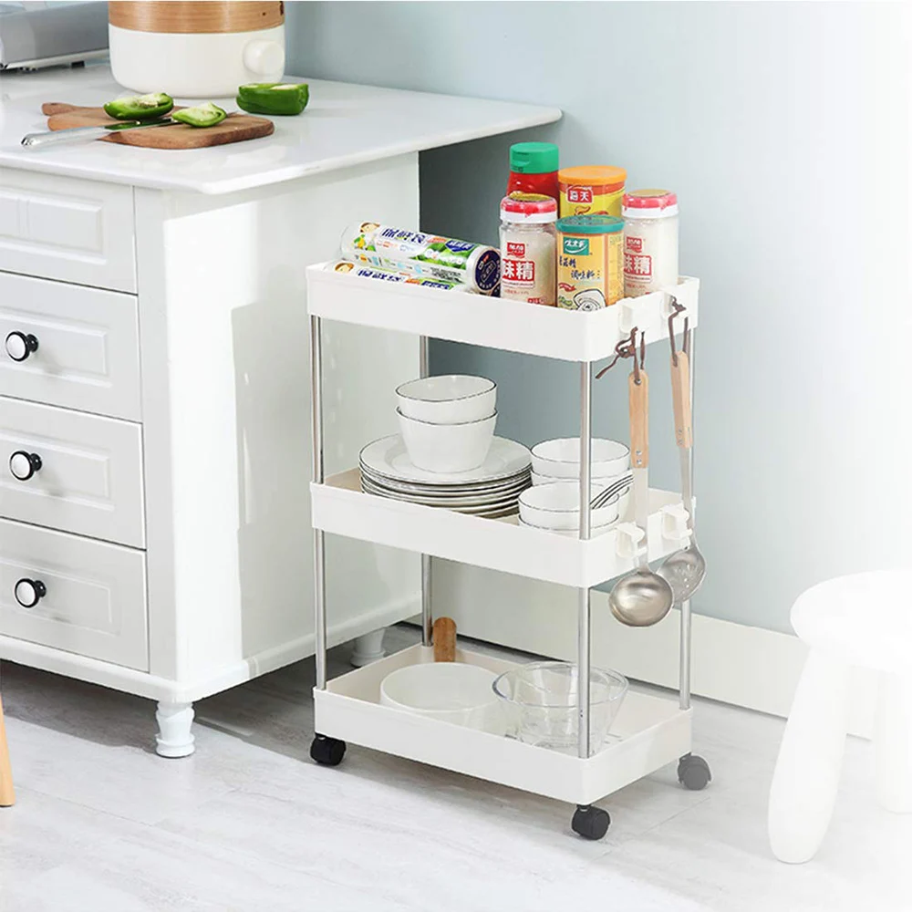 Movable 3/4 Tier Storage Organizer Rack Kitchen Bathroom Shelf Metal Rolling Trolley Cart Basket Stand Wheels Save Space Holder | Дом и сад