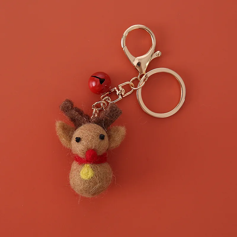 

Cute Cartoon Wool Felt Keychain Christmas Anime Elk Pendant Bag Car Key Ring Creative Couple Women Gift Accessories