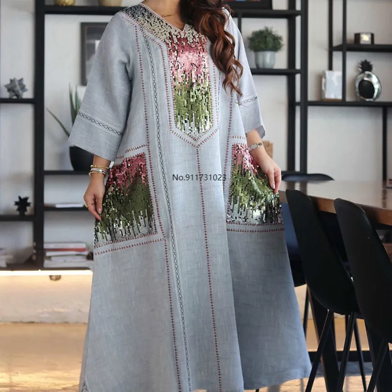 Abaya Дубай мусульманское платье Роскошные высококачественные вышитые блестками