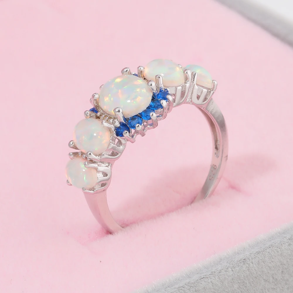 Кольцо женское с опалом и овальным круглым камнем 5 цветов|silver plated rings|plated ringfire opal |