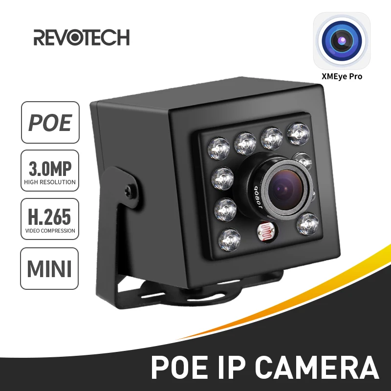 Мини камера видеонаблюдения XMEye POE H.265 HD 3 Мп 10 светодиодный ИК 1296P/1080P ночное