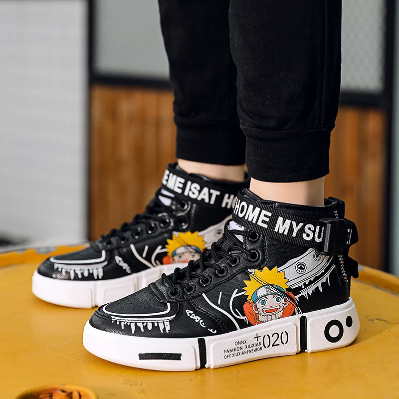 

Fashion Kids Sneakers High Top Leather Hip Hop Shoes For Children Comfortable School Skateboard Sneakers Toddlers Boys Shoes