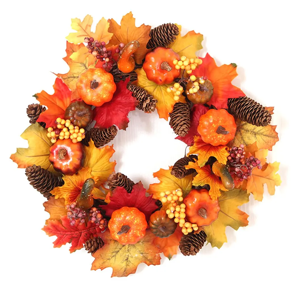 

Fall Maple Leaf Pumpkin Berry Garland Artificial Flower 40cm Autumn Wreath For Halloween Thanksgiving Wall Home Decoration