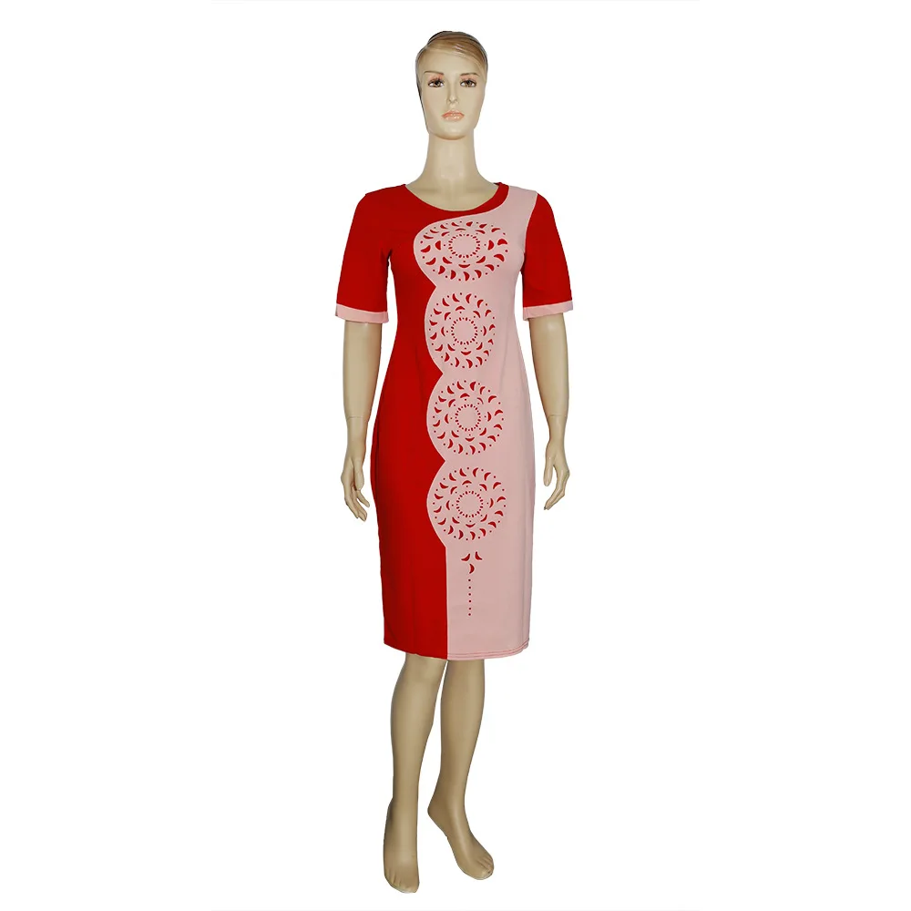 Женское лоскутное платье с вырезами коротким рукавом и круглым вырезом длиной до
