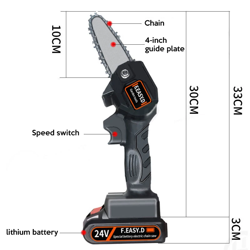 24V Rechargeable Lithium Battery Electric Pruning Saw, Portable Mini Woodworking Chainsaw for Garden Logging image 3