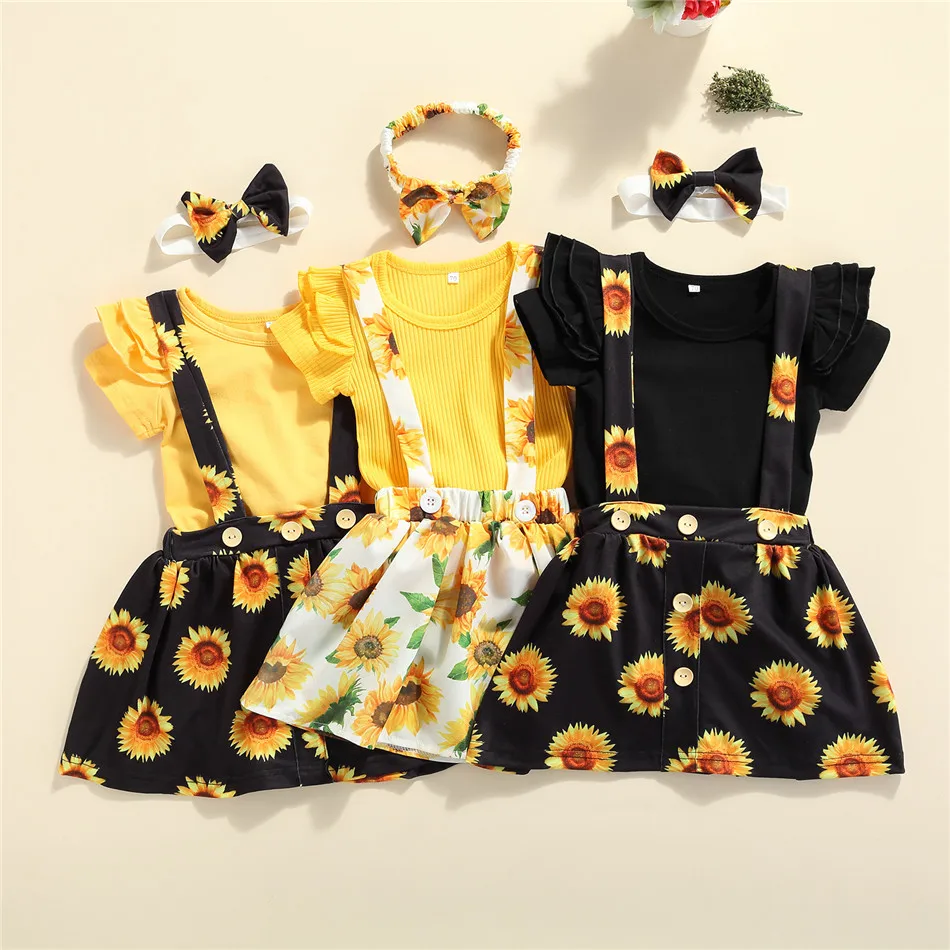 

WenaZao Infant Toddler Baby Girl’s Skirt Two Pieces Fresh Short Sleeve Tops and Flower Suspender Skirt Little Girls Casual Set