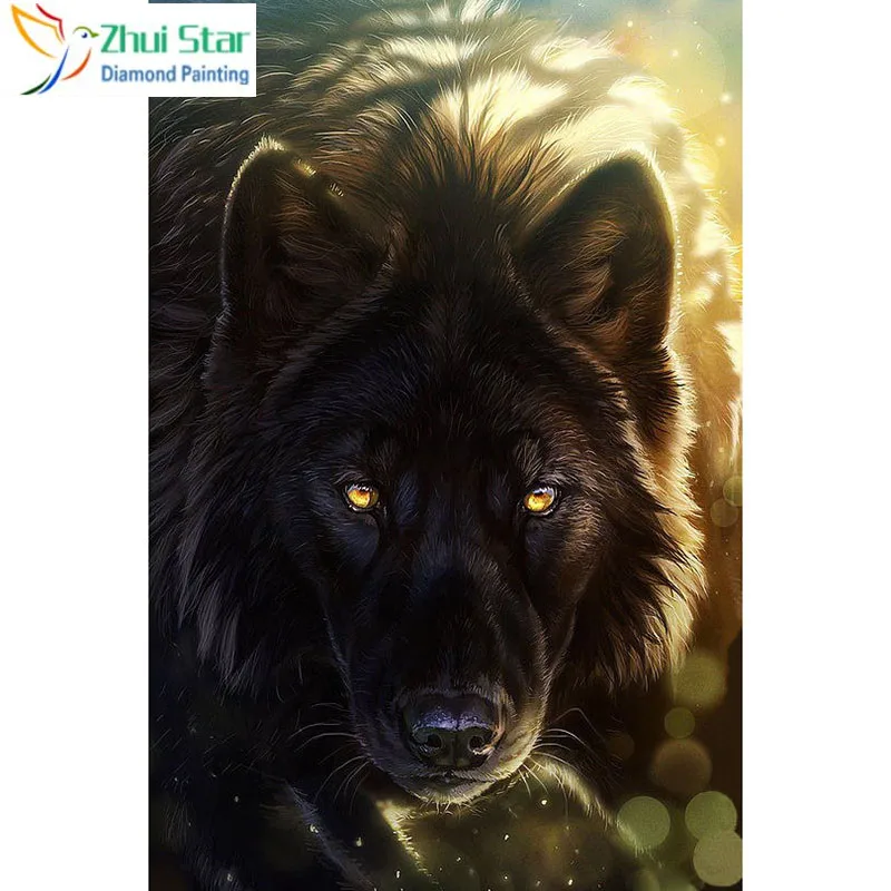 

Zhui star Full Square 5D DIY Diamond Painting "black Wolf" Embroidery Cross Stitch Mosaic Home Decor Gif WDY