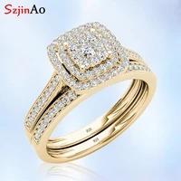 szjinao gold plated paired wedding ring set couple lab diamond rings for women men solid 925 sterling silver trendy fine jewelry