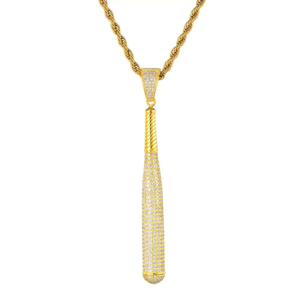

Men Hip hop iced out baseball bat pendant necklaces pave setting Cubic Zirconia male charm necklace Hiphop jewelry for party